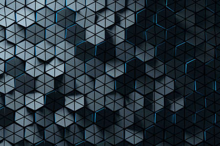 Abstract background with structured hexagons. Hexagonal shapes with blue edges in shadow. 3d illustration.の写真素材