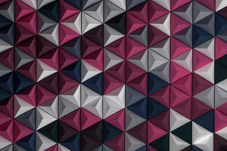 Pattern with repeating pyramids. Randomly colored geometric shapes in pink blue dark color. 3d...