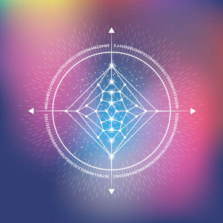 Vector illustration of hipster sacred geometry. Mathematical symbols with decorative elements rays, arrows and pi number. Concept of balance and peace.のイラスト素材