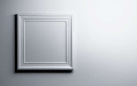 White empty blank picture photo frame on the background of white wall. 3d illustration.