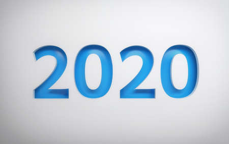 New Year greeting card with blue 2020 digits on white background. 3d illustration.