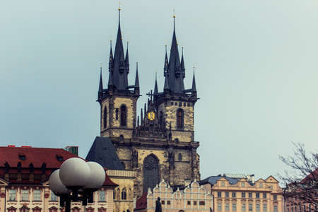 PRAGUE, CZECH REPUBLIC - FEBRUARY 13, 2018: Roof of church of Our Lady before Tyn.のeditorial素材