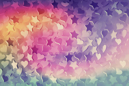 Vibrant pink blue pattern with hearts and stars. Background for Valentine Day or romantic, festive event. 3d illustration.の写真素材