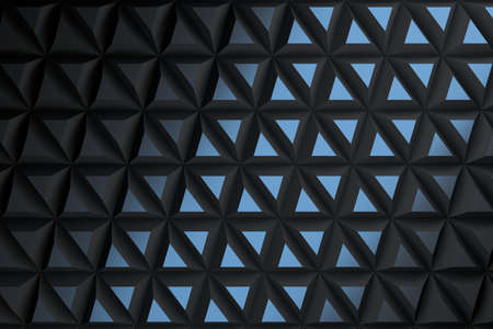 Modern pattern with repeating pyramids triangular geometric shapes in dark color with blue...