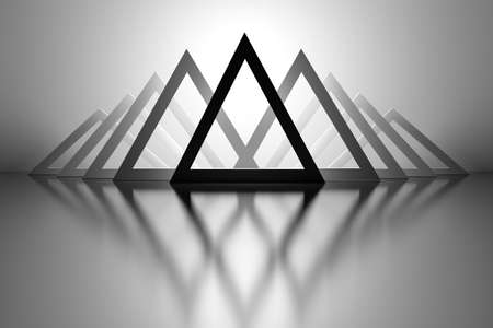 Abstract futuristic geometric background with repeating black large triangles over mirror reflective...
