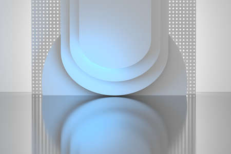 Abstract background with low poly circular shapes with a perforated plane with holes in white blue...