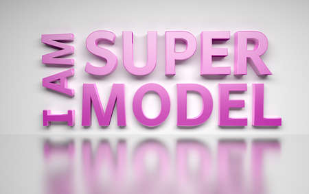 Large bold pink words I Am Super Model on white background. 3d illustration.の写真素材