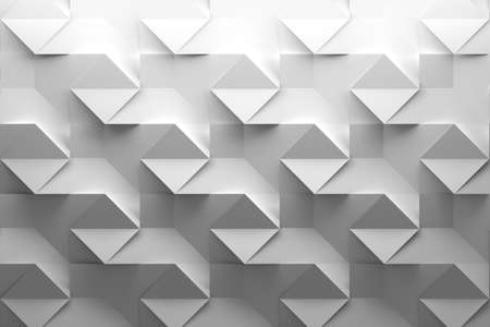 Basic white gray pattern with rotated squares and triangles. 3d illustration.