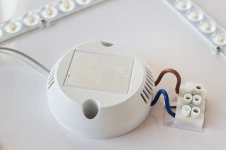 Electric LED ceiling lamp inside electric circuit.の写真素材