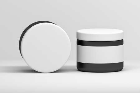 Mockup template of large cosmetic jar over white surface with empty blank label. 3d illustration.の写真素材