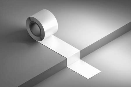 Mockup template with long duct tape on uneven black surface with a corner. 3d illustration.の写真素材