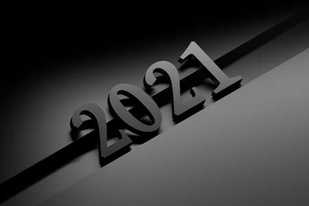 Black New Year greeting card with large 2021 numbers. 3d illustration.の写真素材