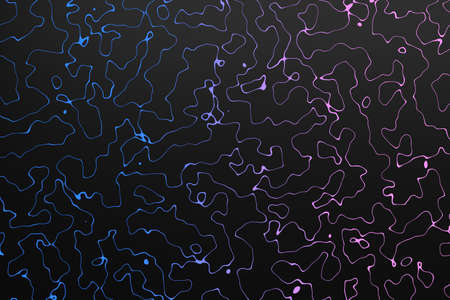 Abstract pattern with neon pink blue warped lines on dark background. 3d illustration.