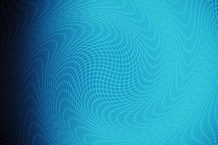 Futuristic pattern with warped glowing grid in dark blue light blue colors. 3d illustration.の写真素材