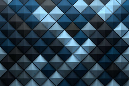 Pattern with low poly geometric pyramid tiles colored with random blue gray shades. 3d illustration.の写真素材
