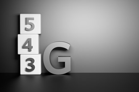 Large numbers 3g 4g 5g standing for telecommunication technologies on dark background with copy...