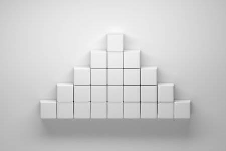 White pyramid made of cubes on white background. 3d illustration.の写真素材