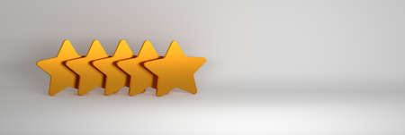 Wide banner with five golden stars on white background and copy blank space. 3d illustration.