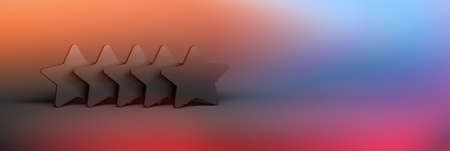 Five stars on dark background with liquid vivid gradient. 3d illustration.