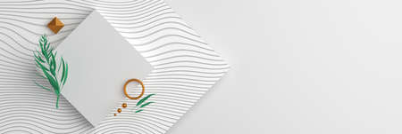 Wide banner with decor elements and copy blank space. 3d illustration.