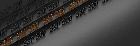 Wide banner with words S and P 500 lines in black and golden colors. Image with copy blank space. 3d...