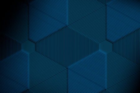 Abstract patern with repeating hexagonal structures in dark blue colors. 3d render.