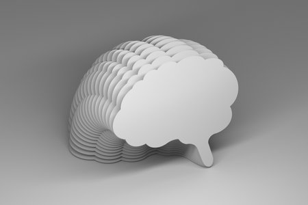 Concept illustration with one large rotated brain outline on white background. 3d render.の写真素材