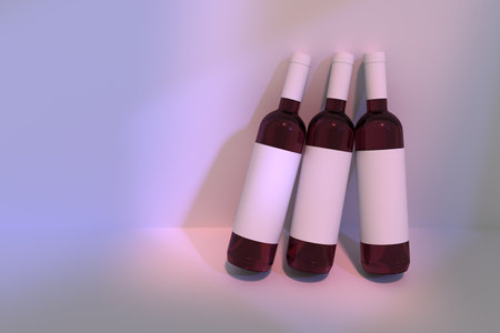 Mockup template with three wine bottles on white background. 3d render.の写真素材