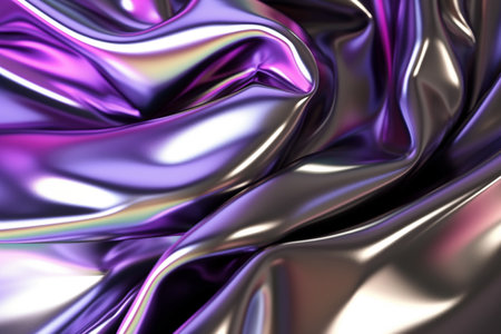 Abstract and vibrant texture of iridescent plastic cellophane with shiny neon magenta purple folds. A reflective and textured surface. Generative AIの素材