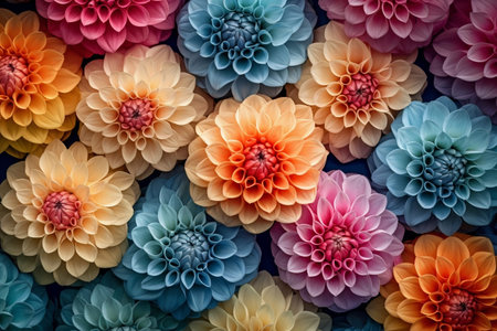 Botanical Beauty of Dahlia Pattern - Decorative Floral Design in a Top-Down Perspective. Generative AIの素材
