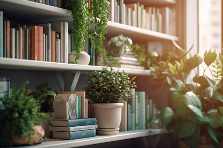 Inspiring book collection, cozy home decor. Creativity and comfort intertwined. Generative AIの素材