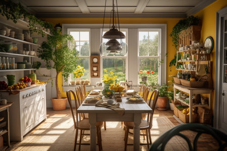 Farmhouse Revival: Rediscover the allure of farmhouse design with lemon accents and fresh greenery. Generative AIの素材