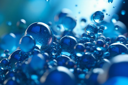 The abstract pattern of vibrant water bubbles in blue, creates a dynamic and captivating visual. Generative AIの素材