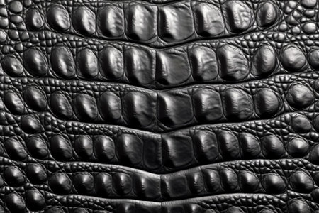 Elegant black crocodile skin texture with a unique pattern, perfect for high-end fashion and luxury designs. Generative AIの素材