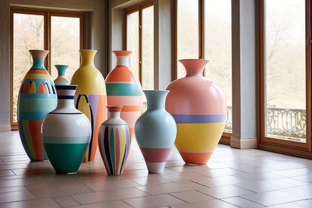Stylish pottery art with colorful patterns, adding a modern and artistic flair to any space. Generative AIの素材