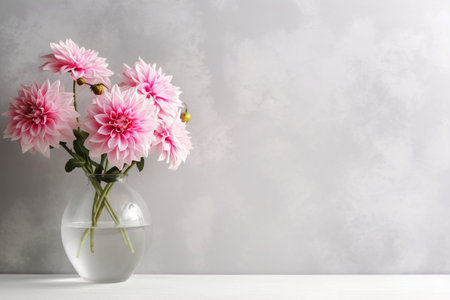 Elegant Vase of Pink Dahlias with Blank Space for Text, Generative AIの素材