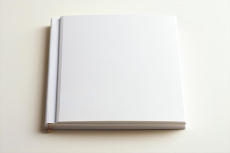 A clean and crisp mockup showcases a white book, its blank cover offering endless possibilities for design and creativity, Generative AIの素材