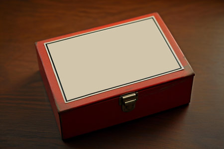 A vintage metallic box, its surface blank but colored in a rustic shade of orange, Generative AIの素材