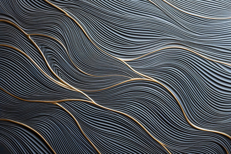 An abstract pattern, characterized by wavy lines in gray, punctuated with golden accents, Generative AIの素材