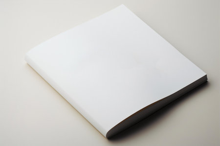 An untouched white book, devoid of any labels or markings, stands as a blank canvas on a matching white background, inviting creativity and customization, Generative AIの素材