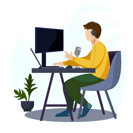 Podcast, blogger, work at home remotely, vectorのイラスト素材