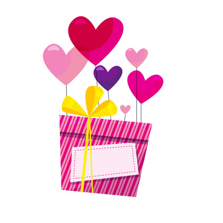 Pink gift box on pink balloons. Vector graphics for store designのイラスト素材