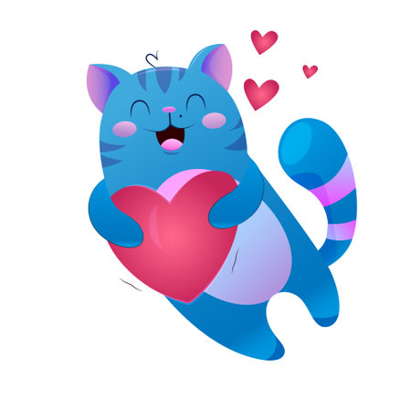 Cute cartoon cat with heart. Vector illustration on white background.のイラスト素材