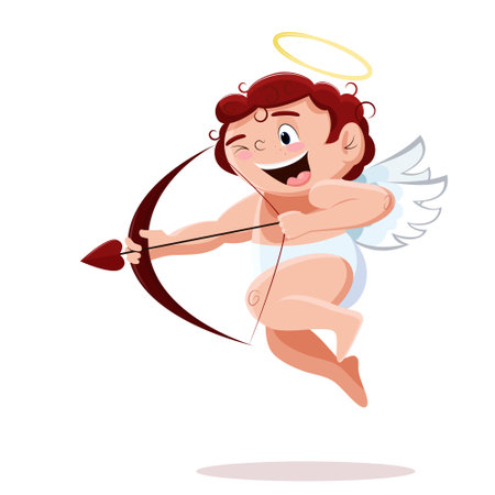 Cute cartoon cupid with bow and arrow. vector illustration.