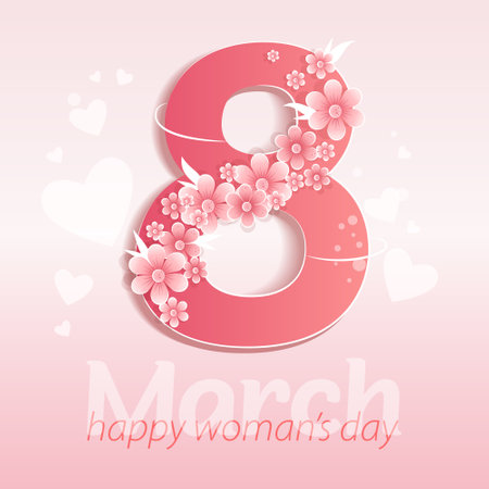 8 March Happy Women's Day Greeting Card Vector Illustrationのイラスト素材