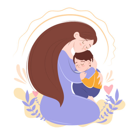 A woman holding a baby in her arms, mother's day, vector graphics isolated on a white backgroundのイラスト素材