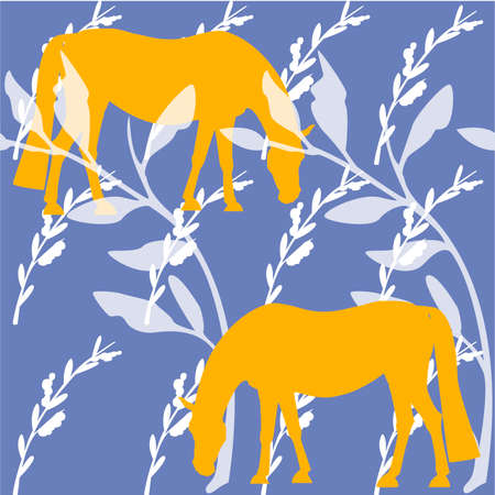 pattern forest horsesのイラスト素材
