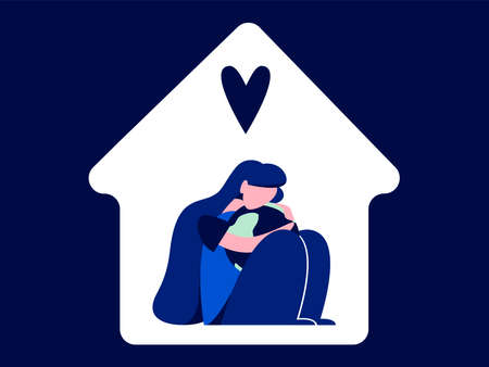 Vector template for ecology poster. Save the Earth concept. Happy young woman is hugging the Earth. Flat style.のイラスト素材