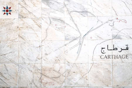 Ancient stone map of Tunisia with the city of Carthage. Tunisia.の写真素材