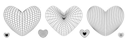Black wireframe heart shapes set for futuristic designのイラスト素材